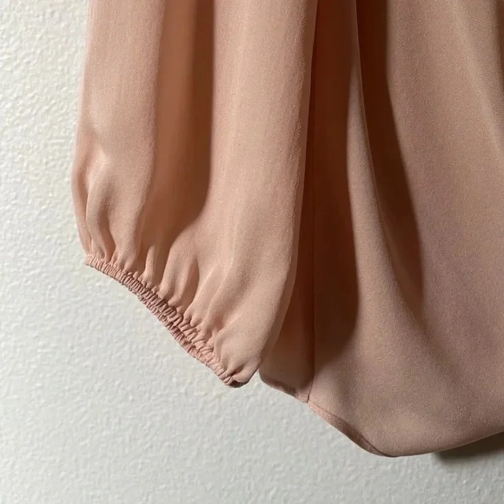 Alice + Olivia Arlene Silk Wrap Georgette Blouse Shirt in Petal Ballerina Pink - Picture 5 of 10